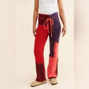 SAACHI Colorblock Patchwork Knit Wide Leg Pants Large